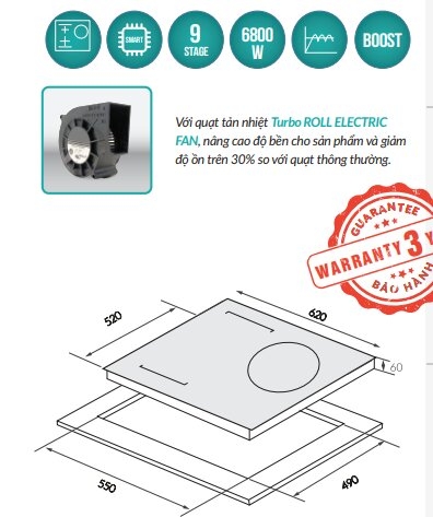 Bếp từ 3 vùng nấu Grandx GX IH933G nhập Đức Nano Carbon 3D - EGO GX