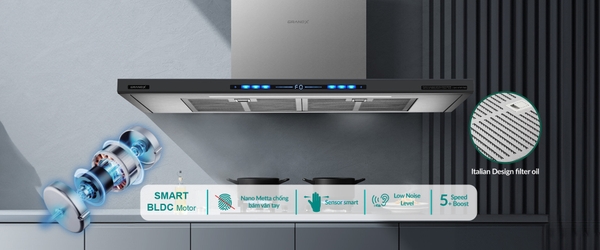 Hút mùi chữ T GrandX GX H70T78SG – Công suất 1150 m³/h, siêu êm 42 dB