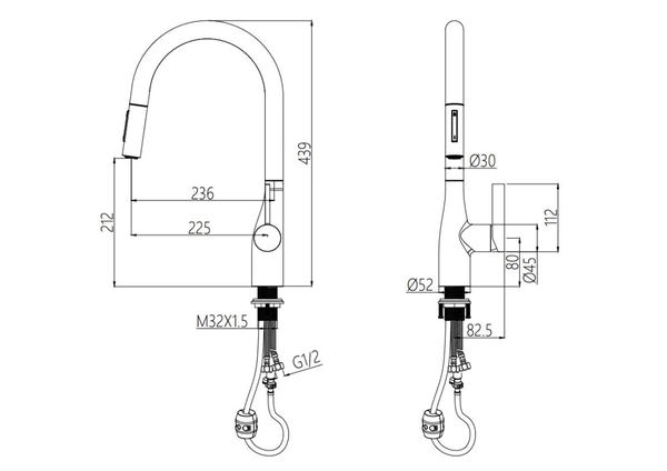 Vòi rửa bát dây rút Nobinox Japa NX998