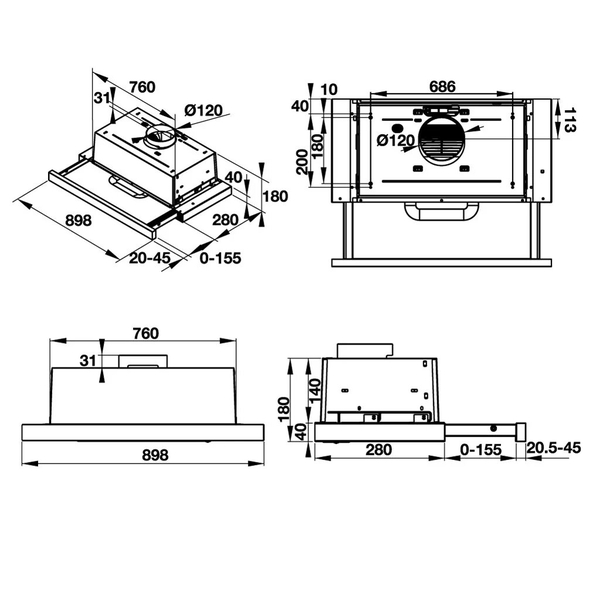 Máy hút mùi âm tủ Hafele HH-TI90D 539.81.085 - Ba Lan