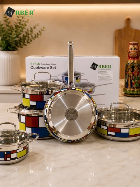 Bộ nồi inox 5 món Langmaster Arber inox 304