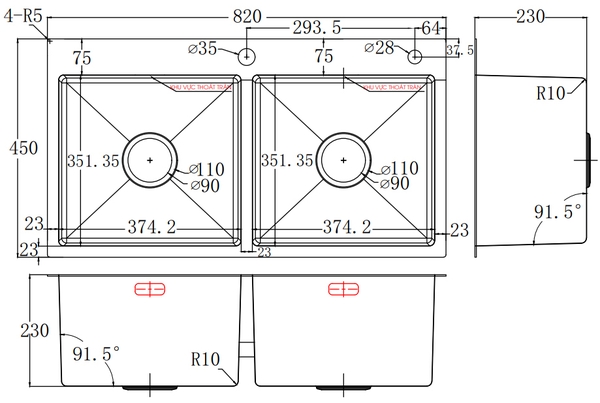 Chậu rửa bát phủ Nano bạc kháng khuẩn FS 8245HB