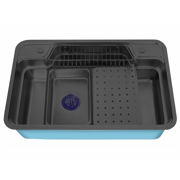 Chậu rửa bát 7848 tặng phụ kiện - Đen nano inox 304