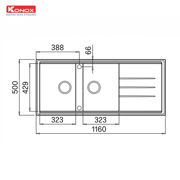 Chậu rửa bát đá Konox Phoenix 1160 Black