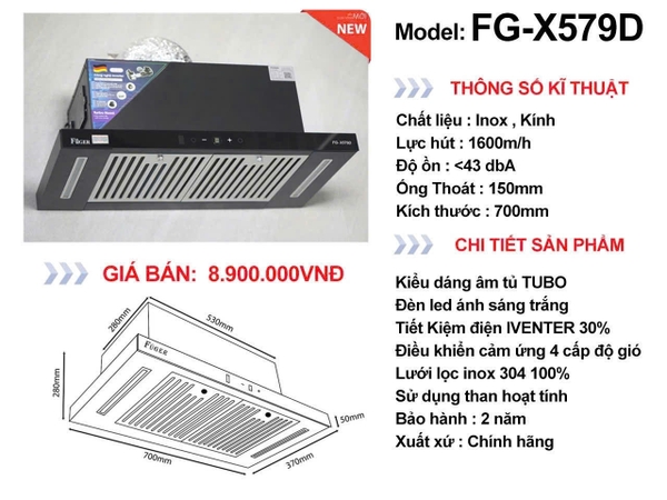 Hút mùi Fuger FG X579D - Premium 2025 - Cảm ứng vẫy tay Smart