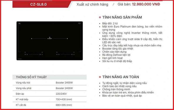 Bếp điện từ đôi Inverter CZ-SL8.0