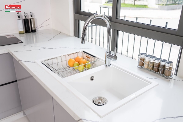Chậu rửa bát đá Granite Konox Phoenix Smart 860 – White Silver
