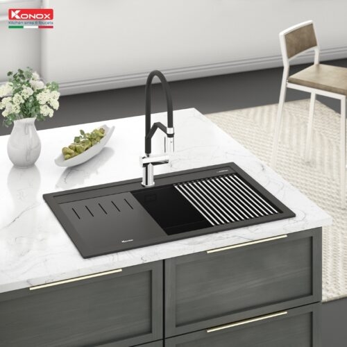 Chậu Rửa Bát Đá Granite Terra 790S Black - Nhập Khẩu Italia