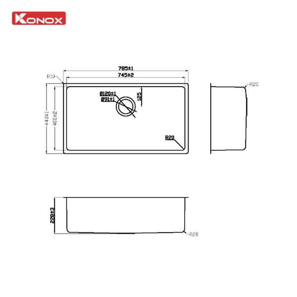 Chậu rửa bát Konox Turkey Sink STELO 780U -  1 Hố âm - Nhập Thổ Nhĩ Kỳ