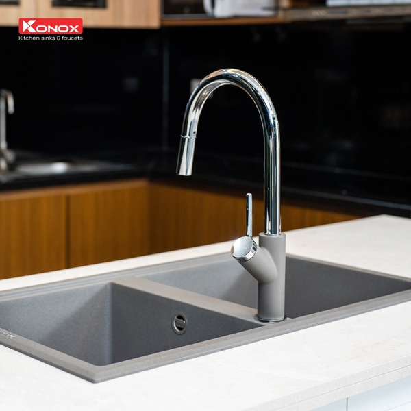 Vòi rửa bát dây rút Konox Ponte Grey