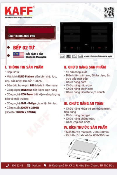 Bếp Từ Đôi KAFF - Nhập Malaysia, Inverter Plus 40%