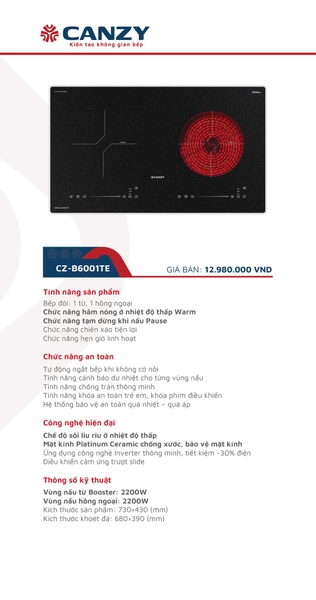 Bếp điện từ Canzy CZ-B6001TE - Inverter - Kính nhám chống xước 2026