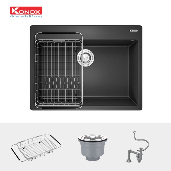 Chậu rửa bát đá Granite Konox Ruvita 680 Black