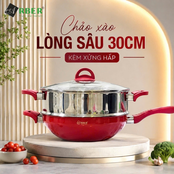 Chảo sâu lòng có xửng hấp CH30MD Arber 30cm đa năng