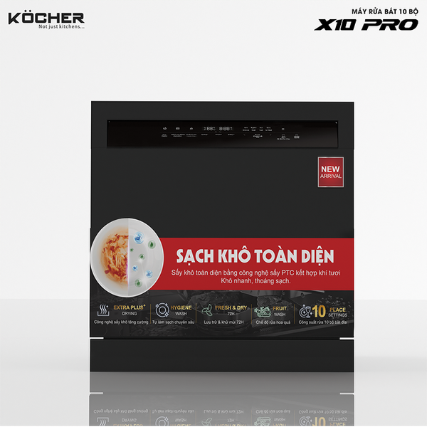 Máy rửa bát KOCHER X10 PRO - 10 bộ - Sấy độc lập & Tia UV diệt khuẩn