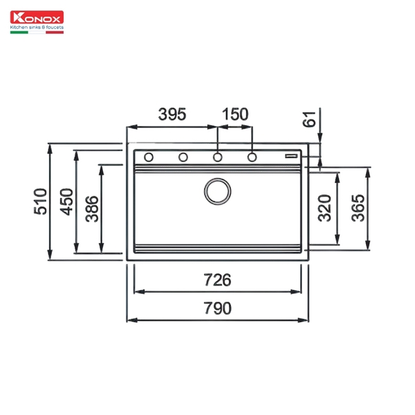 Chậu Rửa Bát Đá Konox Granite Terra 790S Grey - Nhập Italia