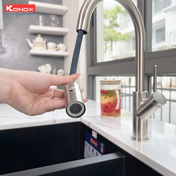 Vòi rửa bát dây rút Konox Ponte Nickel