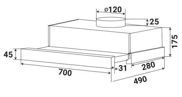 Máy Hút Mùi Âm Tủ KAFF KF-TL7001W 70cm