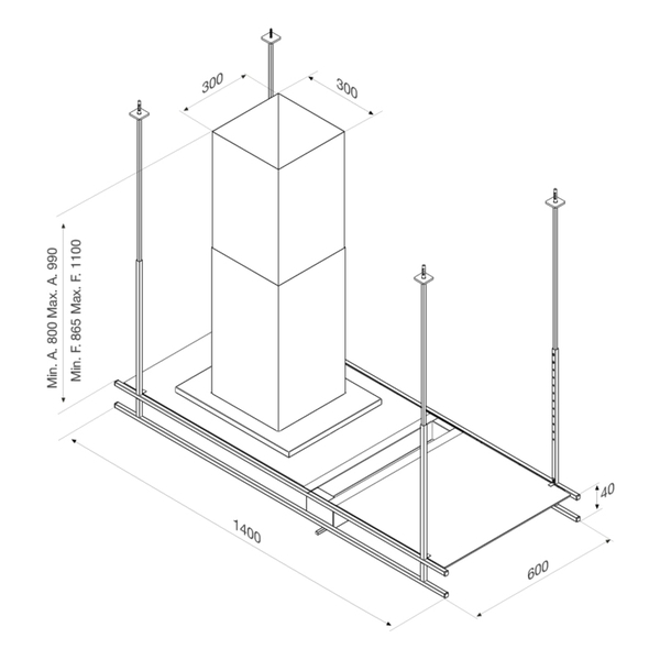 Máy hút mùi đảo Malloca INDUST K140B - Nhập khẩu Ý