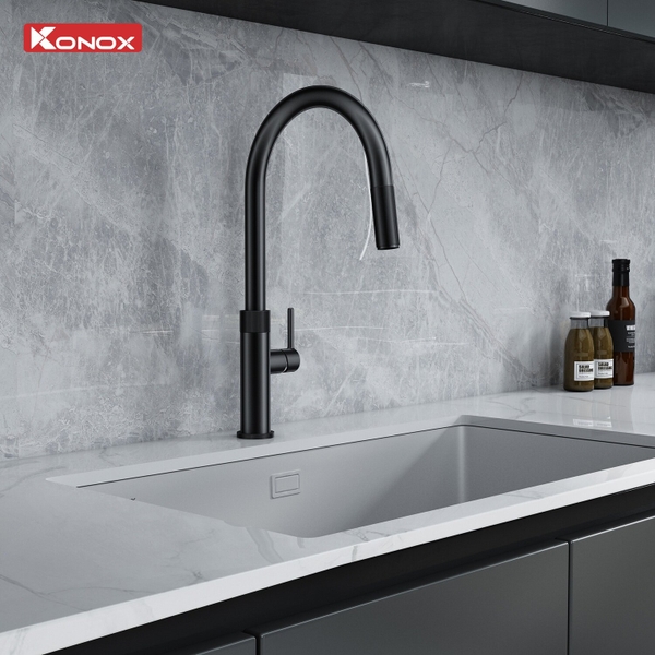 Vòi rửa bát Konox Lasi Gun Metal - Rút dây linh hoạt