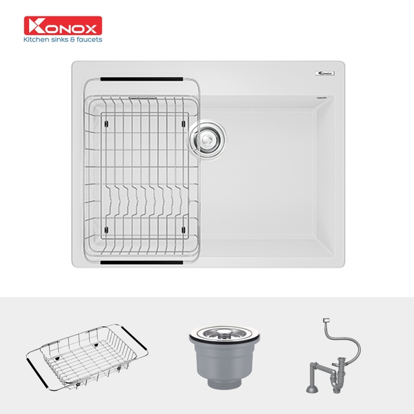 Chậu rửa bát đá Granite Konox Sink Ruvita 680 – White Silver