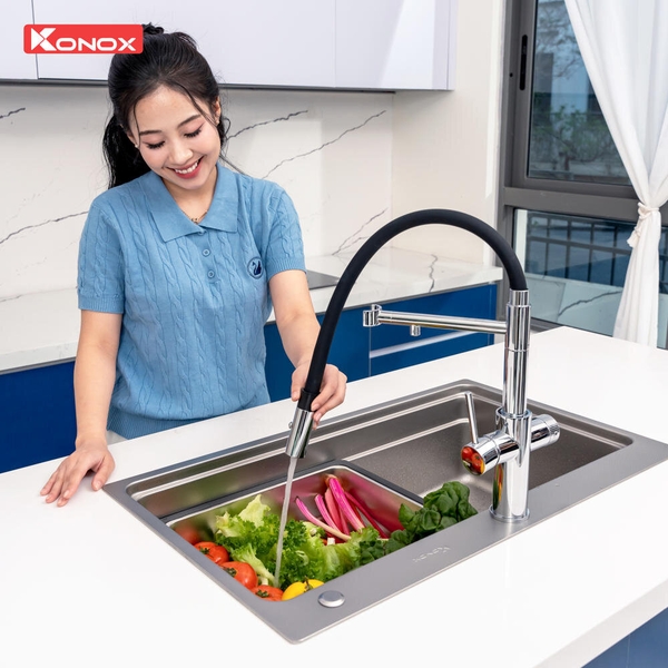 Vòi rửa bát Konox Combi Chrome - Thân mềm 3 đường nước