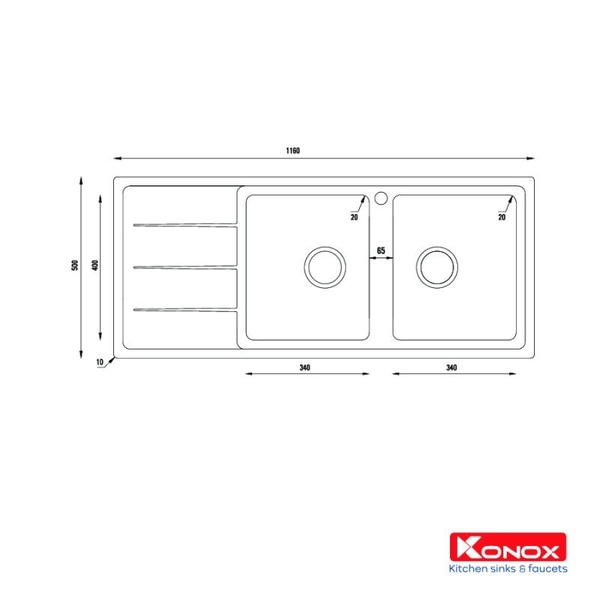 Chậu rửa bát Konox Beta 1160 - Bàn trái