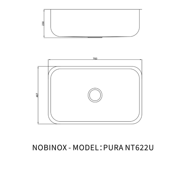 Chậu rửa bát 1 hố Nobinox PURA NT622U - Thiết kế tối giản, Lòng sâu 23cm