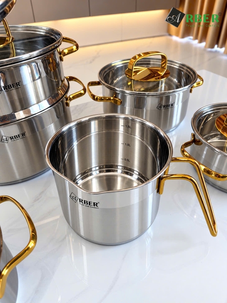 Bộ nồi inox GOLD MAX Arber inox 304 kèm xửng hấp và quánh