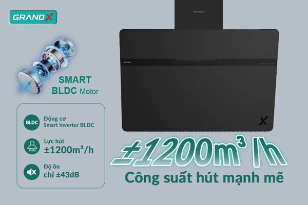 Hút mùi kính vát GrandX GX H70S86B - BLDC Smart Inverter
