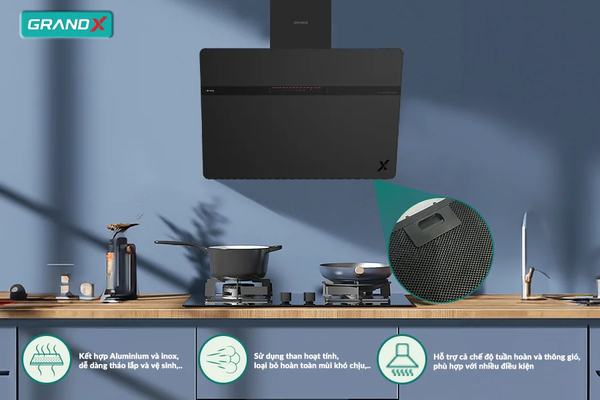 Hút mùi kính vát GrandX GX H70S86B - BLDC Smart Inverter