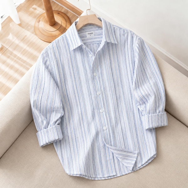 Áo Sơ Mi Nam Sọc Tay Dài WAVY Chất Vải Thuần Cotton, Thấm Hút Cao, Mềm Mại, Chống Nhăn - LUCIINON