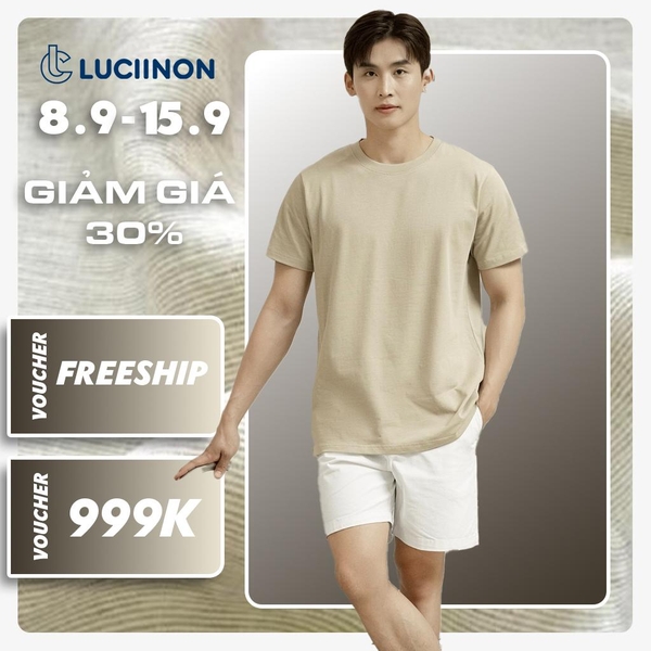 Áo Thun Nam Cổ Tròn Chất Liệu VảI Cotton, Thiết Kế Trơn Basic, Thấm Hút Cao, Mềm Mại - LUCIINON