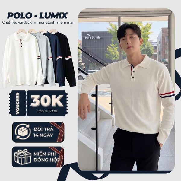 Áo Polo Nam Tay Dài LUMIX Chất Liệu Vải Dệt Kim Phối Sọc Cao Cấp, Classic, Sang Trọng - LUCIINON