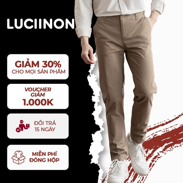Quần Kaki Nam Chất Chất Liệu Vải Kaki, Lưng Cúc Co Giãn Dáng SlimFit, Cotton Menswear Jean Có Túi - LUCIINON
