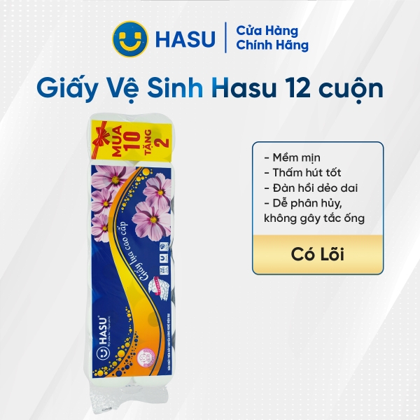 Giấy vệ sinh Hasu 12 cuộn (Có lõi)