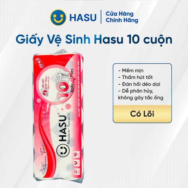 Giấy vệ sinh Hasu 10 cuộn (có lõi)