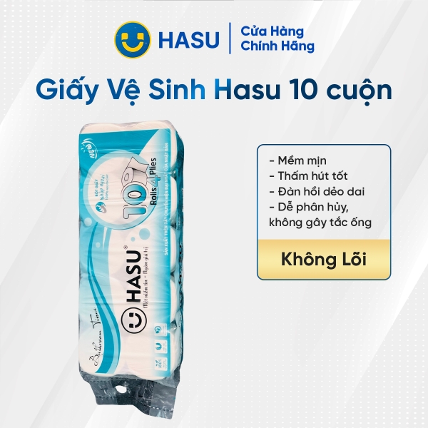 Giấy vệ sinh Hasu 10 cuộn (không lõi)