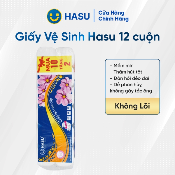 Giấy vệ sinh Hasu 12 cuộn (Không lõi)