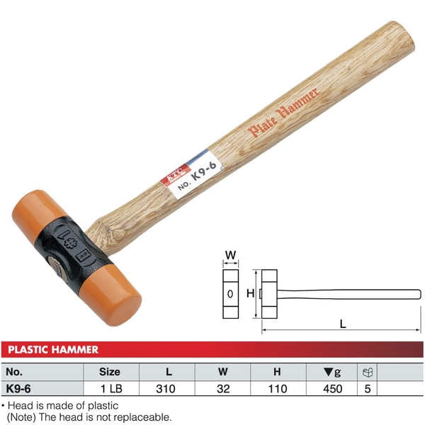 Thông số kỹ thuật Búa nhựa 1 LB nặng 450g KTC K9-6 chính hãng thương hiệu Kyoto Tool Nhật Bản