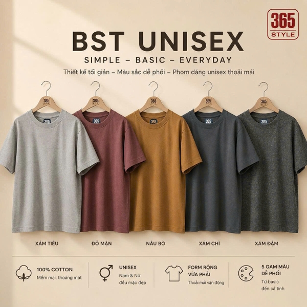Áo Thun Nam Cao Cấp Basic Multi Color S005 - 365 STYLE SMTS26S005