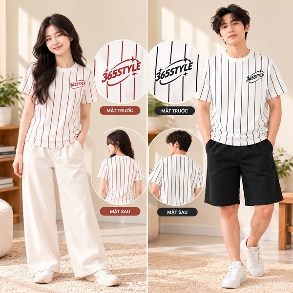 Áo Thun sọc Unisex Ngắn Tay Cổ Tròn S023 - SMTS26S023