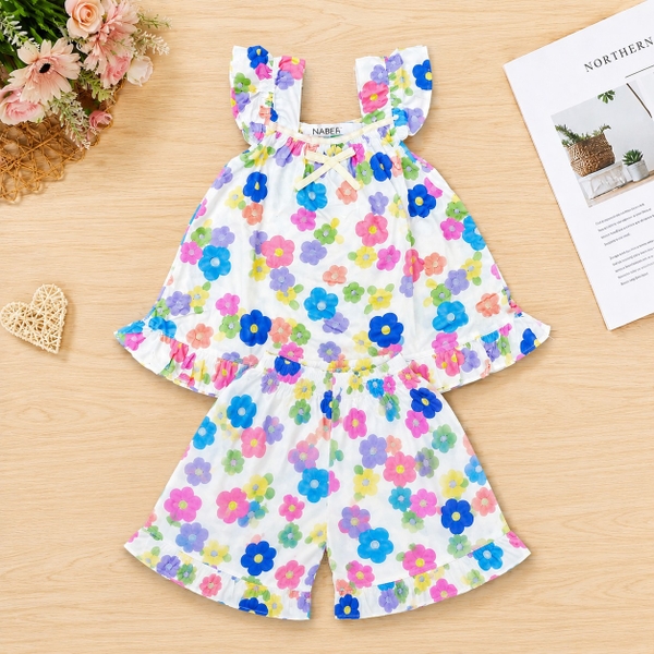 Bộ tole bé gái quần ngắn sát nách NBSE26S001AB