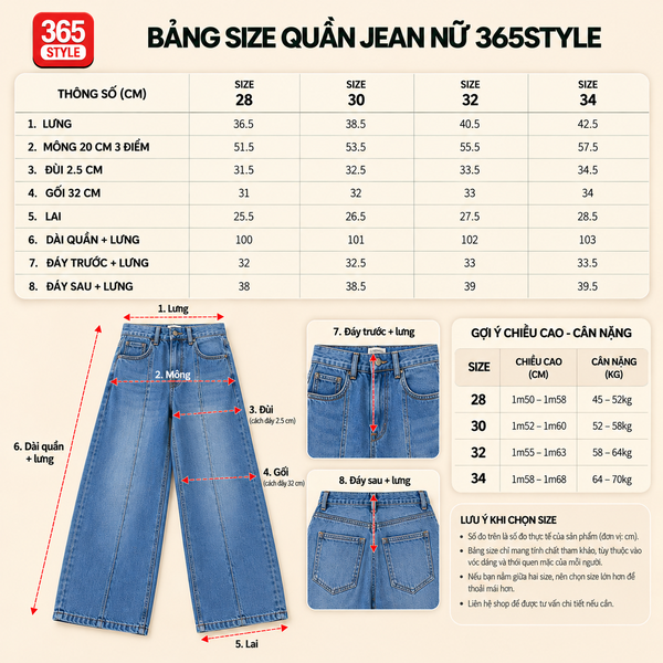 Quần jean dài nữ  S003 365STYLE - SWPT26S003