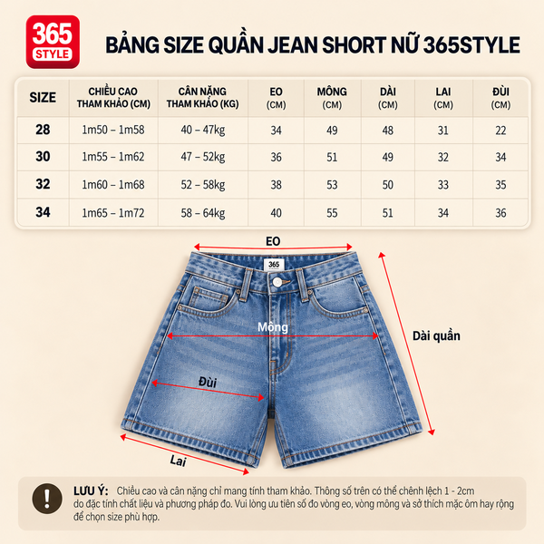 Quần short jean nữ S003 365STYLE - SWST26S003