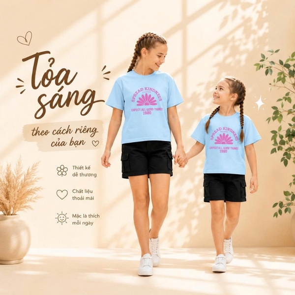 Áo thun bé gái cotton S003PK 365Style SKTS26S003PK