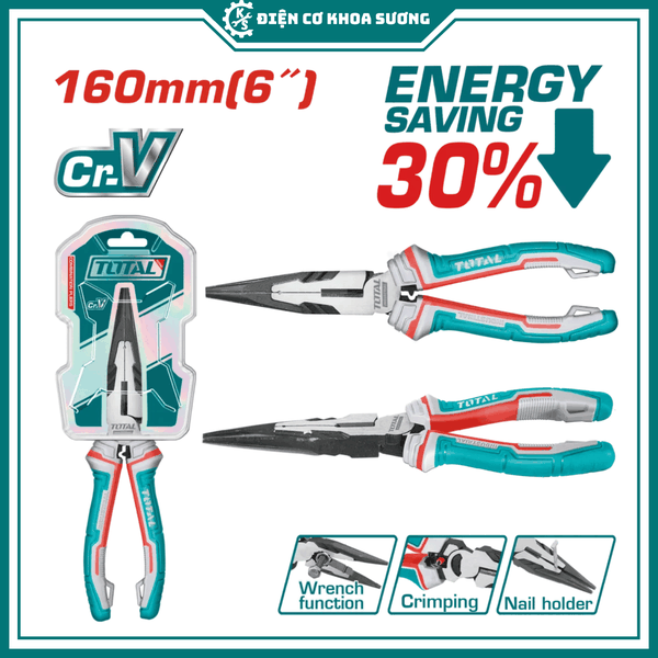Kềm mũi nhọn mỏ dài cao cấp trợ lực 30% TOTAL THT220606S