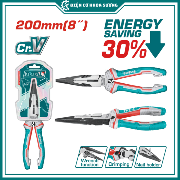 Kềm mũi nhọn mỏ dài cao cấp trợ lực 30% TOTAL THT220606S