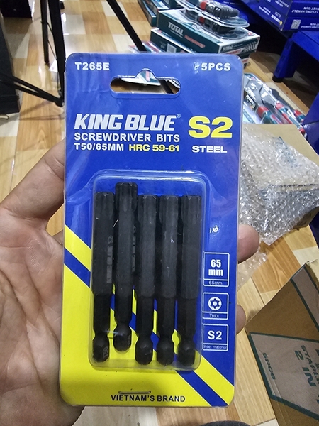 Đầu vít hoa thị 65mm KingBlue T265E, Chất liệu: Thép S2 Taiwan cao cấp, chống trượt và có từ tính cao