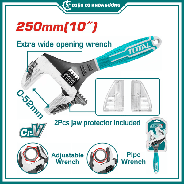 Cờ lê điều chỉnh 2IN1 TOTAL THT1016S size 156mm có thể thay đổi mỏ lết và mỏ lết răng, thép CR-V